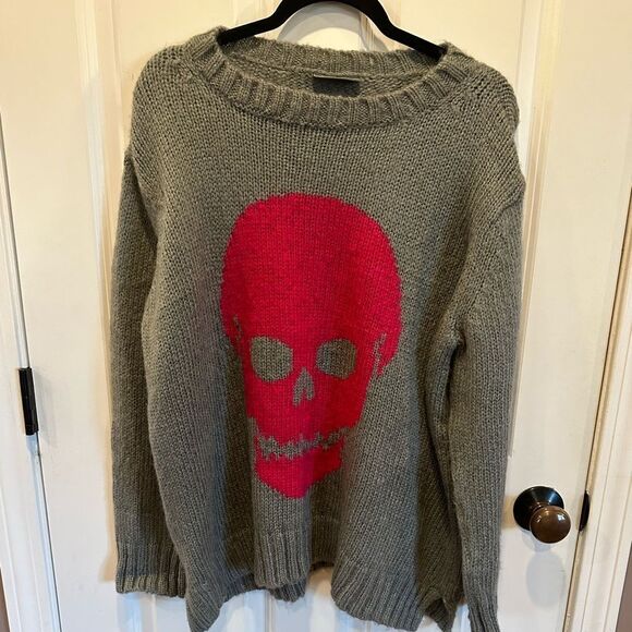 Wooden Ships large sweater gray pink skull - Picture 1 of 3
